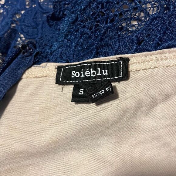 Soieblu Lace Floral Cocktail Knee Length Sheath Dress Blue Small - Picture 6 of 7